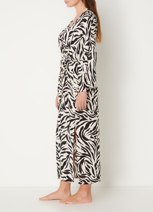 PrimaDonna Dalice maxi strandjurk met zebraprint en strikceintuur - voorkant 4 wit