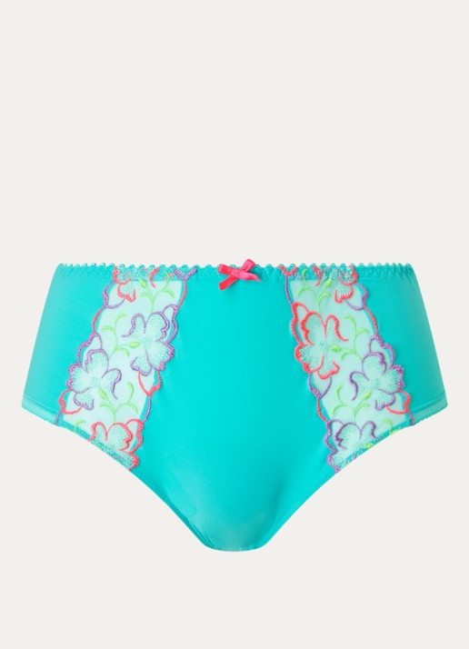 PrimaDonna Devdaha high waisted bikinislip met bloemborduring - voorkant 4 turquoise