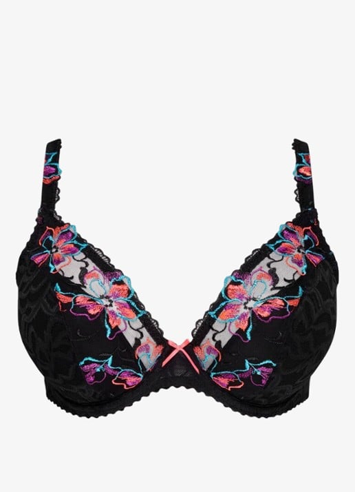 PrimaDonna Miyara voorgevormde beugel bh met bloemborduring - voorkant 3 zwart
