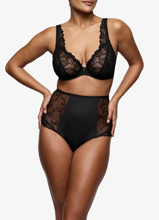 PrimaDonna Solisse high waisted shorty met borduring - voorkant 4 zwart