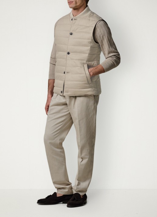 Profuomo Bodywarmer in linnenblend met steekzakken - voorkant 3 beige