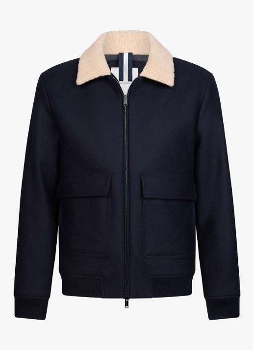 Profuomo Bomberjack in wolblend met kraag - voorkant 5 donkerblauw