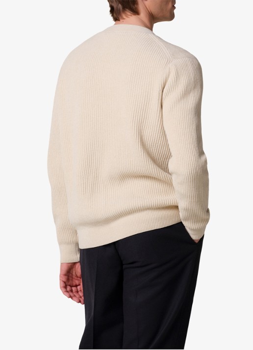 Profuomo Chenille ribgebreid vest in wolblend - achterkant zand