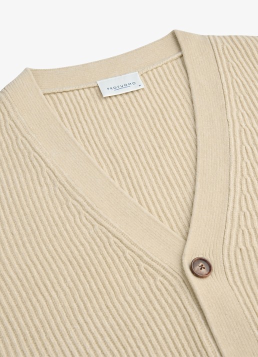 Profuomo Chenille ribgebreid vest in wolblend - detail 3 zand
