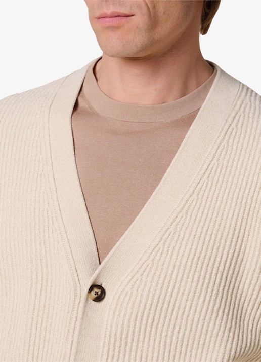 Profuomo Chenille ribgebreid vest in wolblend - detail 4 zand