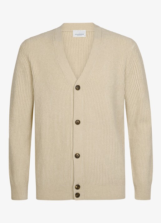 Profuomo Chenille ribgebreid vest in wolblend - voorkant 5 zand