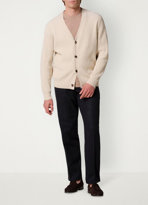 Profuomo Chenille ribgebreid vest in wolblend - voorkant 6 zand
