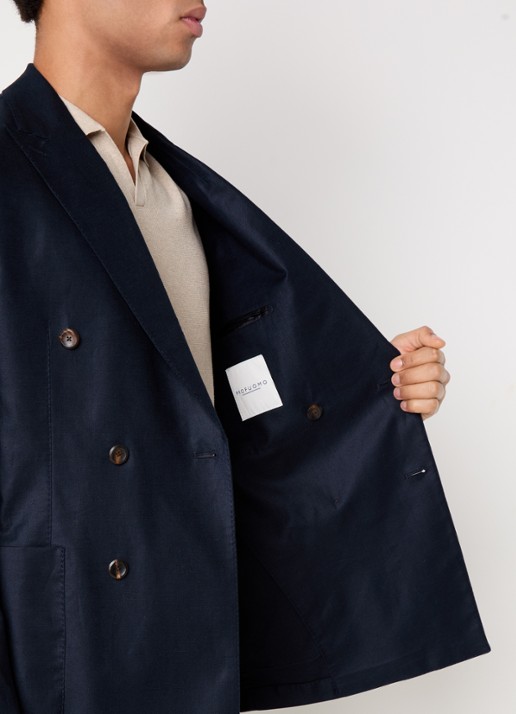 Profuomo Double-breasted regular fit colbert in linnenblend met opgestikte zakken - detail 2 donkerblauw