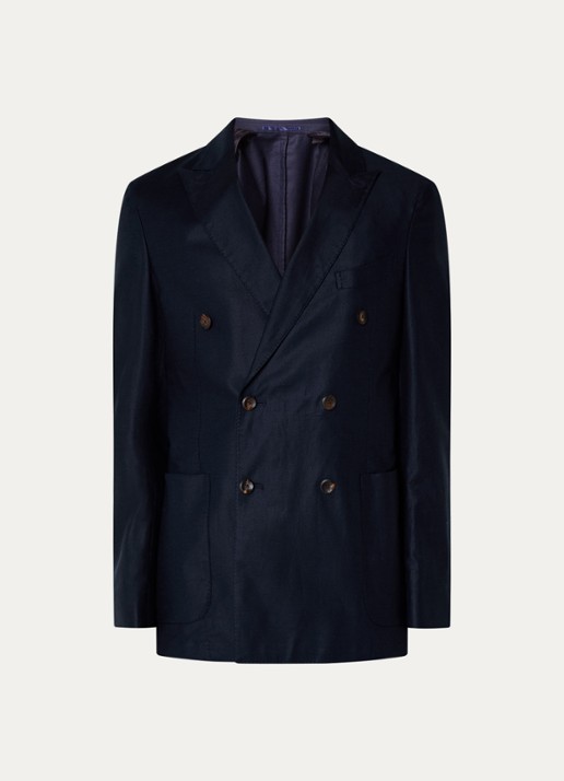Profuomo Double-breasted regular fit colbert in linnenblend met opgestikte zakken - voorkant 5 donkerblauw