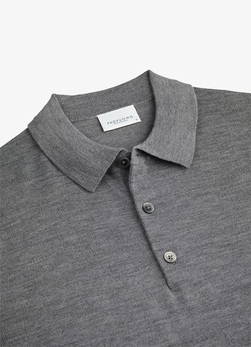 Profuomo Fijmngebreide trui van wol met polokraag - detail 2 grijs