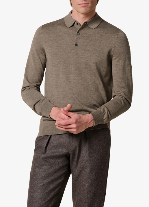 Profuomo Fijmngebreide trui van wol met polokraag - detail 3 bruin