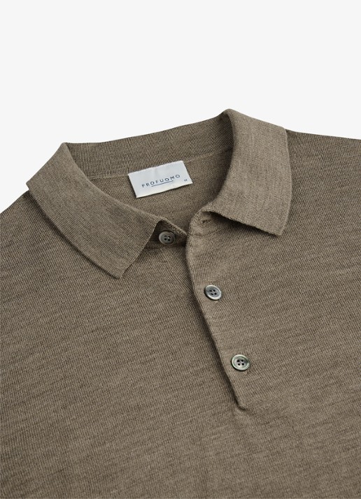 Profuomo Fijmngebreide trui van wol met polokraag - detail 4 bruin