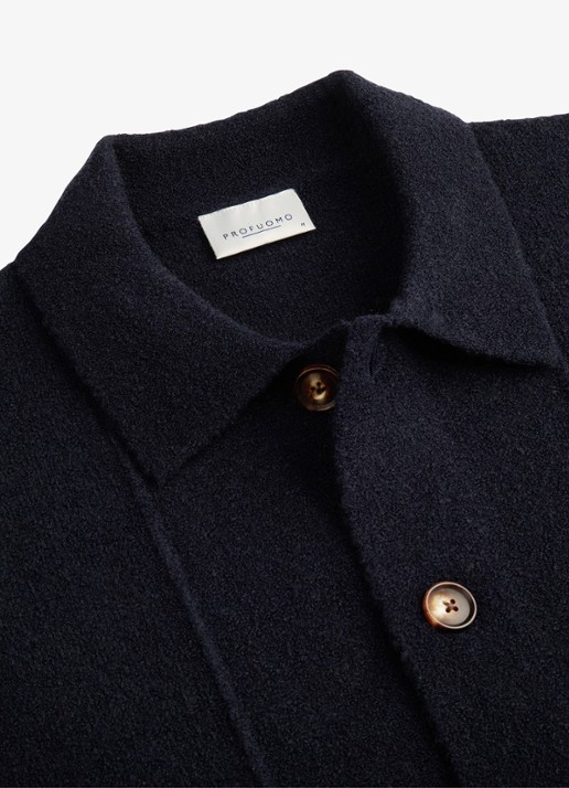 Profuomo Fijngebreid vest in wolblend met polokraag - detail 5 donkerblauw