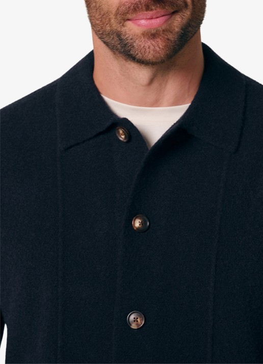 Profuomo Fijngebreid vest in wolblend met polokraag - detail 6 donkerblauw