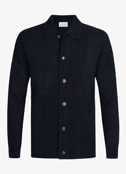 Profuomo Fijngebreid vest in wolblend met polokraag - voorkant donkerblauw