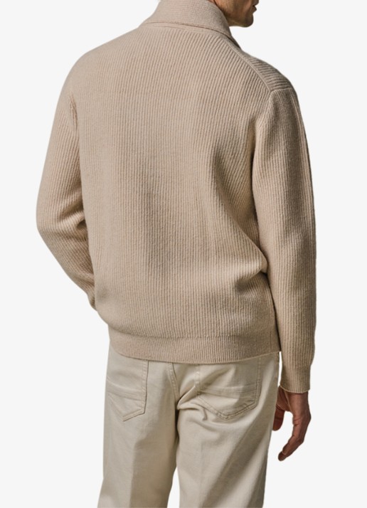 Profuomo Fijngebreid vest in wolblend met ribstructuur - achterkant 4 beige
