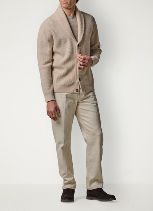 Profuomo Fijngebreid vest in wolblend met ribstructuur - voorkant 6 beige