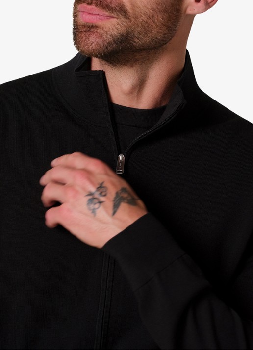 Profuomo Fijngebreid vest in zijdeblend met opstaande kraag - detail 5 zwart