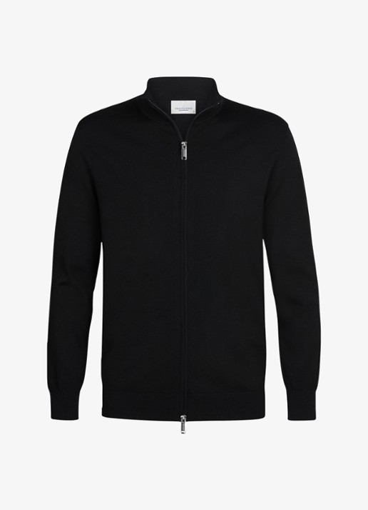 Profuomo Fijngebreid vest in zijdeblend met opstaande kraag - voorkant zwart