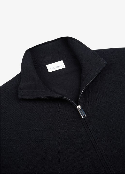 Profuomo Fijngebreid vest in zijdeblend met opstaande kraag - detail 2 donkerblauw
