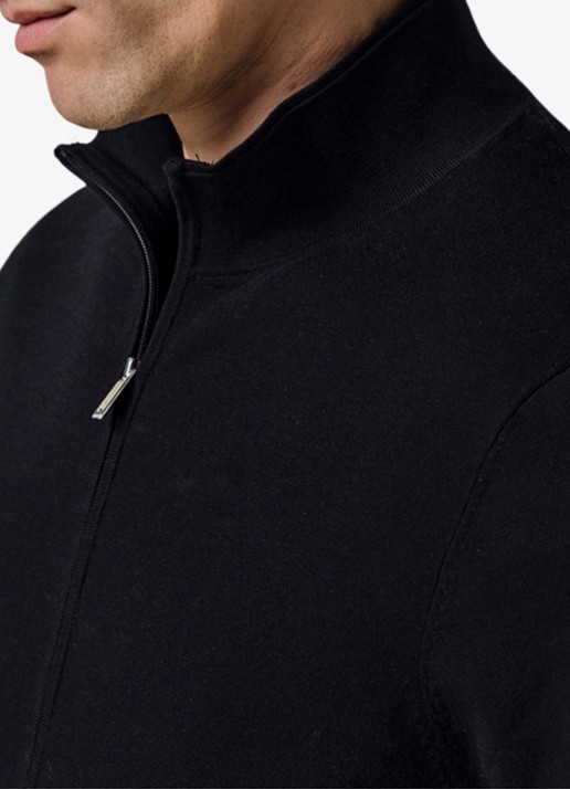 Profuomo Fijngebreid vest in zijdeblend met opstaande kraag - detail 3 donkerblauw