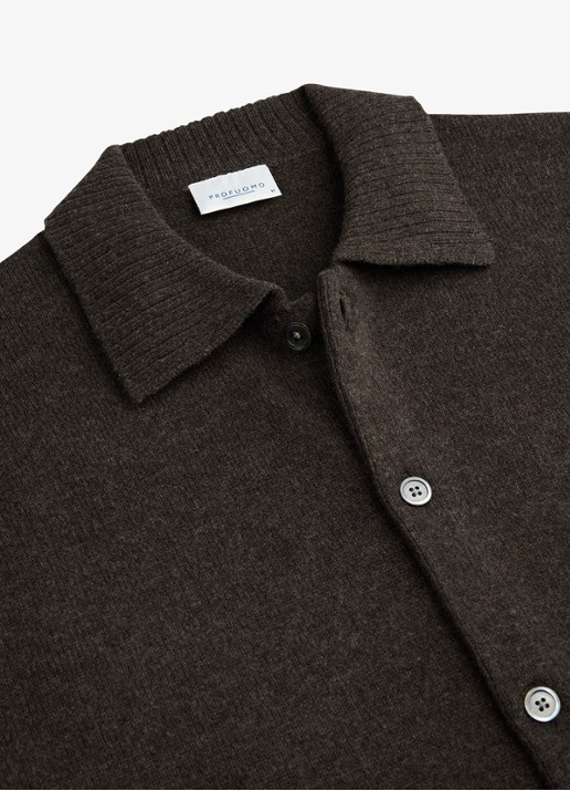Profuomo Fijngebreid vest van wol met kraag - detail 2 donkerbruin