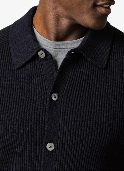 Profuomo Fijngebreid vest van wol met ribstructuur - detail 4 donkerblauw