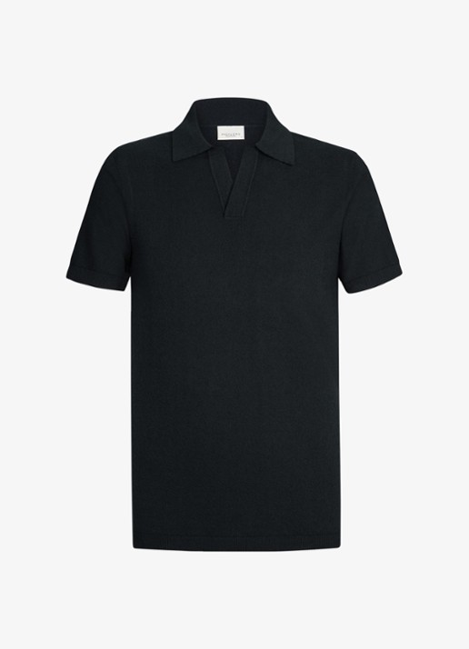Profuomo Fijngebreide polo met stretch - voorkant donkerblauw