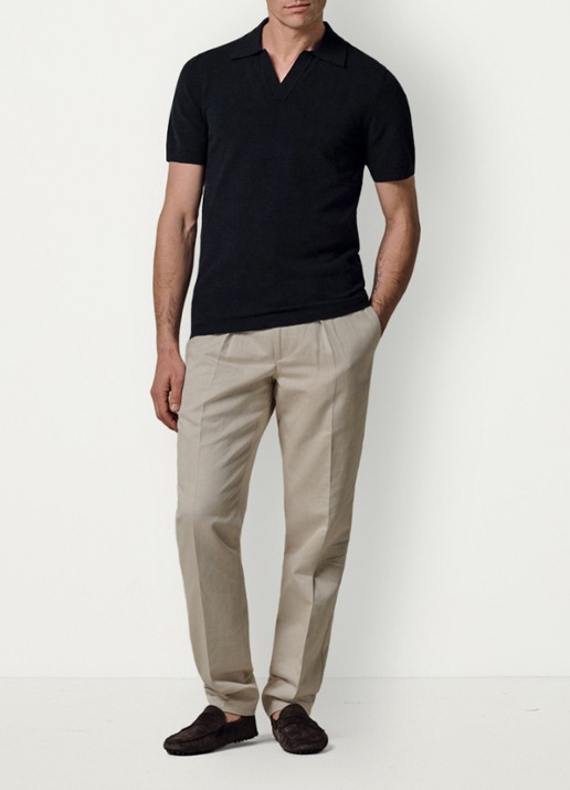 Profuomo Fijngebreide polo met stretch - voorkant 2 donkerblauw