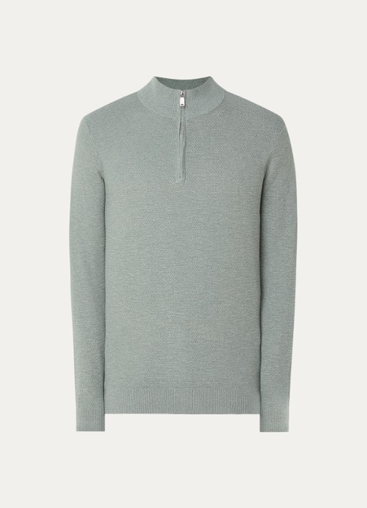 Profuomo Fijngebreide pullover met halve rits - voorkant 3 groen