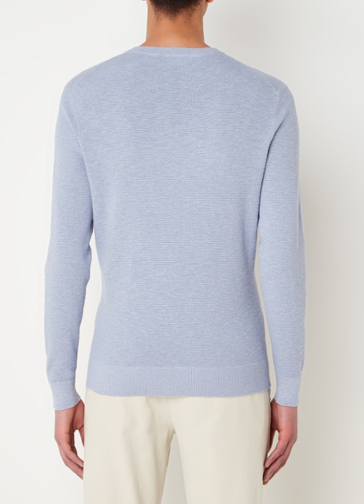 Profuomo Fijngebreide pullover met ronde hals - achterkant 3 lichtblauw