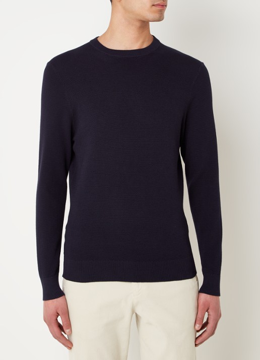 Profuomo Fijngebreide pullover met ronde hals