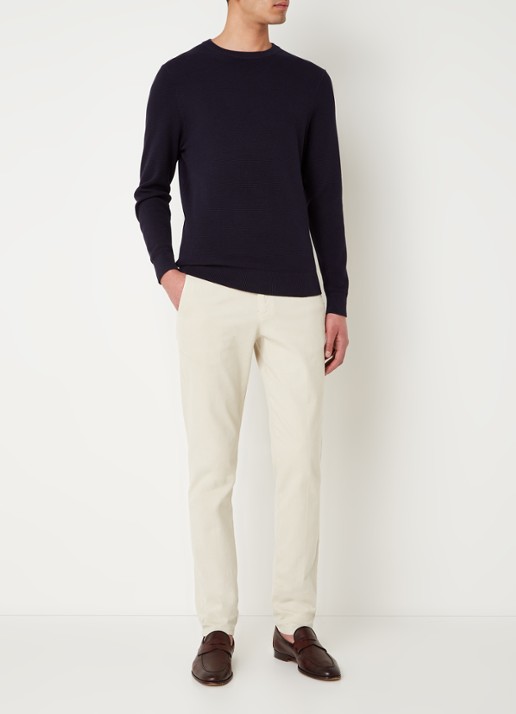 Profuomo Fijngebreide pullover met ronde hals - voorkant 3 donkerblauw
