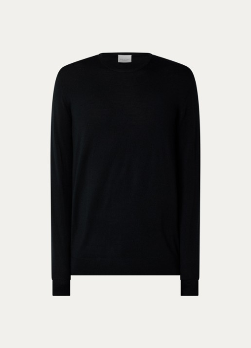 Profuomo Fijngebreide pullover van merino wol - voorkant zwart