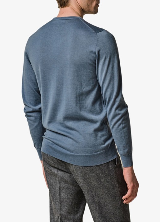 Profuomo Fijngebreide pullover van merino wol - achterkant 4 blauw