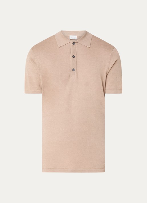 Profuomo Fijngebreide regular fit polo in linnenblend