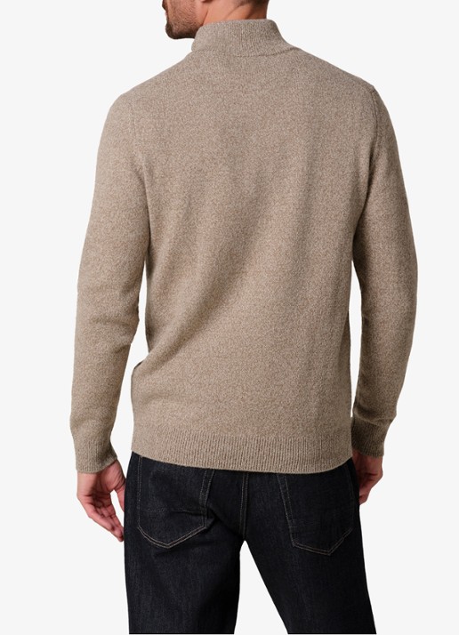 Profuomo Fijngebreide trui in wolblend met halve rits - achterkant 6 beige