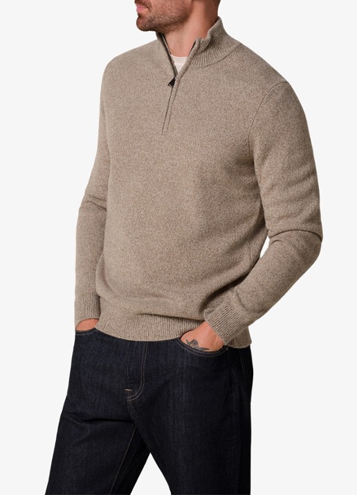 Profuomo Fijngebreide trui in wolblend met halve rits - detail 3 beige