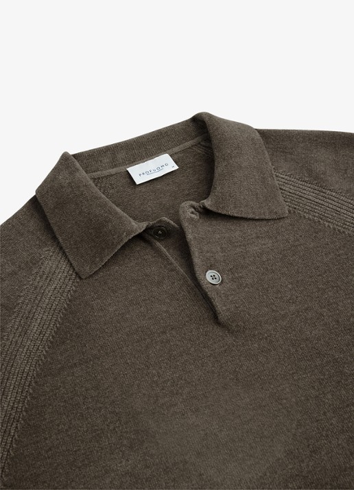 Profuomo Fijngebreide trui in wolblend met polokraag - detail 3 bruin