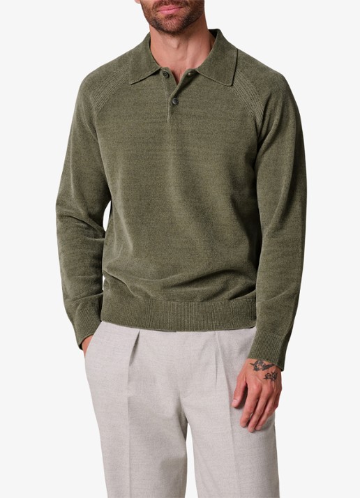 Profuomo Fijngebreide trui in wolblend met polokraag - detail 2 groen