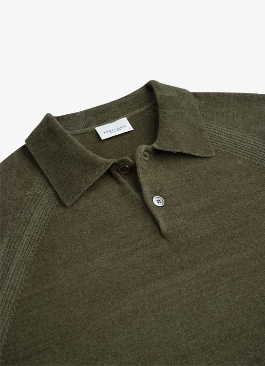 Profuomo Fijngebreide trui in wolblend met polokraag - detail 3 groen
