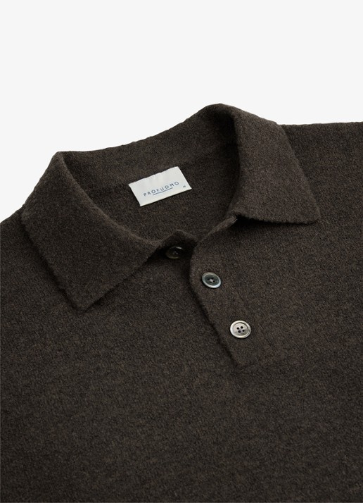 Profuomo Fijngebreide trui in wolblend met polokraag - detail 2 donkerbruin