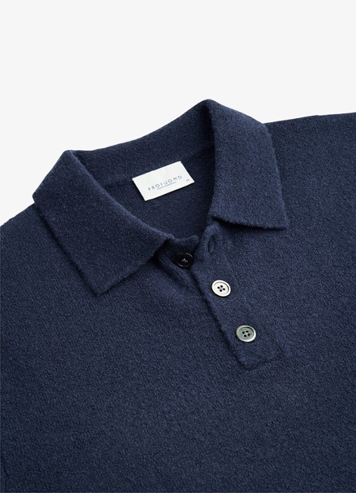 Profuomo Fijngebreide trui in wolblend met polokraag - detail 2 blauw