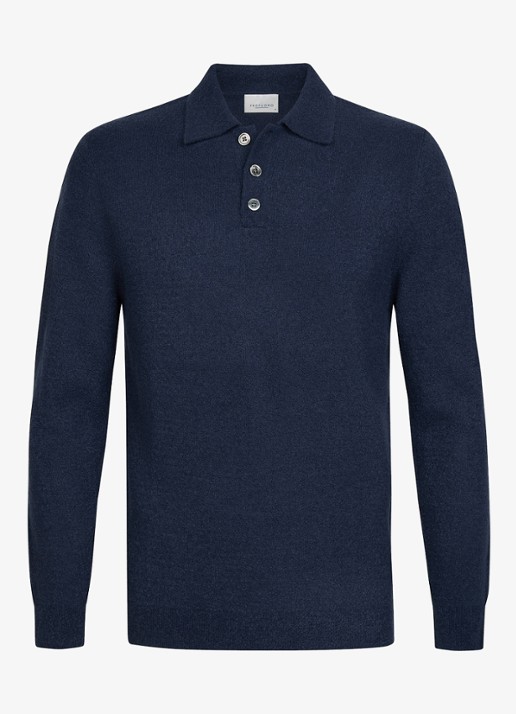Profuomo Fijngebreide trui in wolblend met polokraag - voorkant 4 blauw