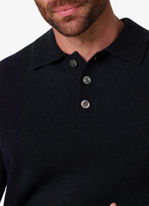 Profuomo Fijngebreide trui in wolblend met polokraag - detail 3 donkerblauw
