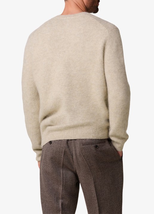 Profuomo Fijngebreide trui in wolblend met ronde hals - achterkant 6 beige