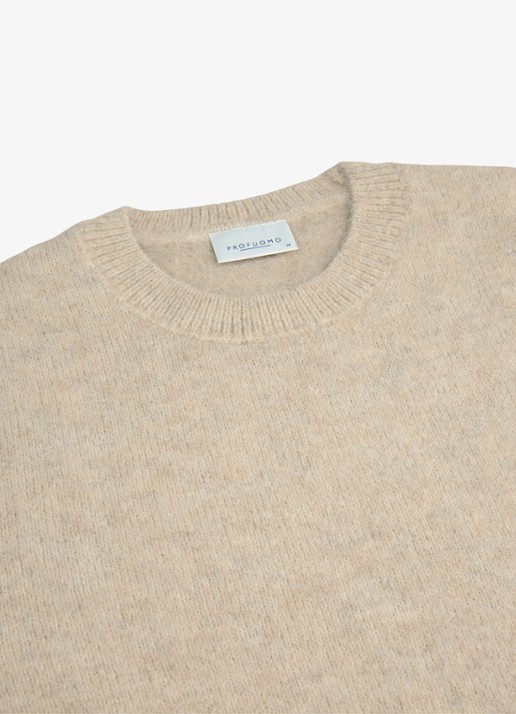 Profuomo Fijngebreide trui in wolblend met ronde hals - detail 4 beige