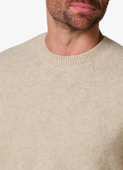 Profuomo Fijngebreide trui in wolblend met ronde hals - detail 5 beige