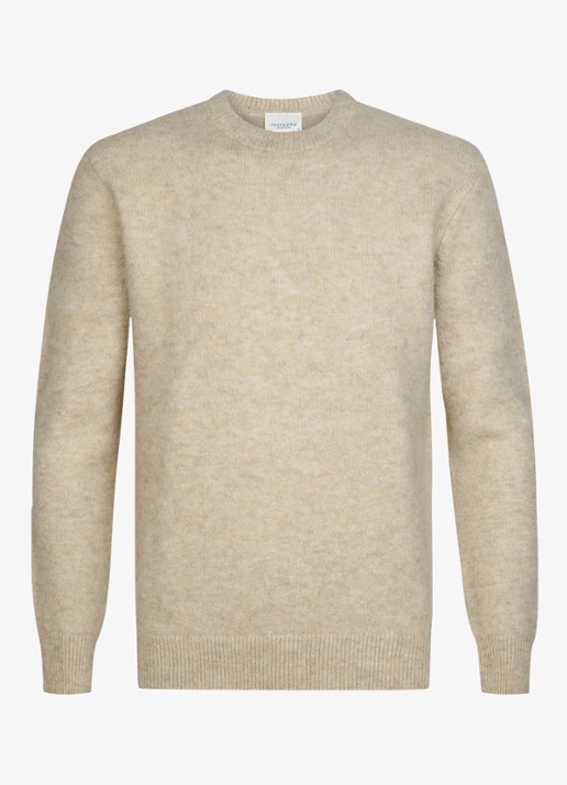 Profuomo Fijngebreide trui in wolblend met ronde hals - voorkant beige