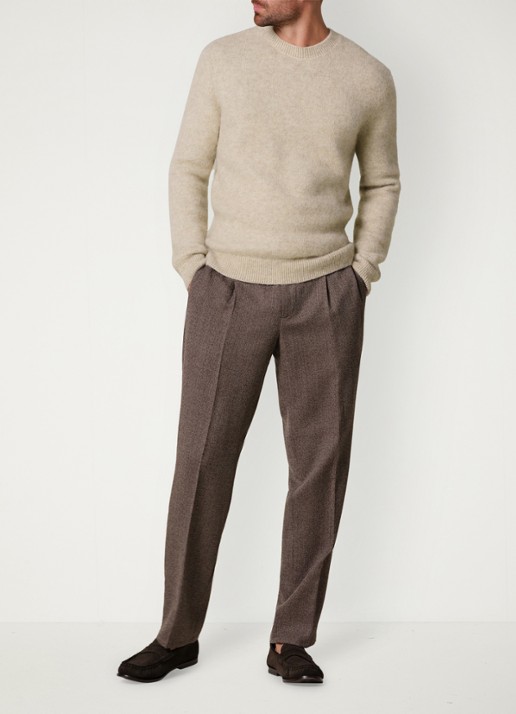 Profuomo Fijngebreide trui in wolblend met ronde hals - voorkant 2 beige